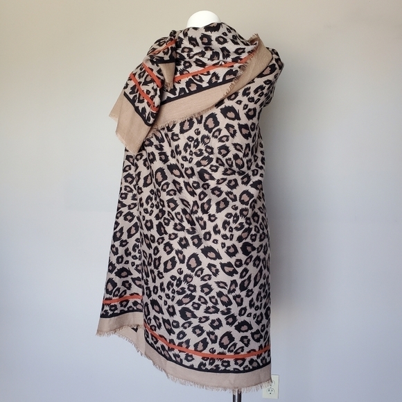 Boho Leopard Cheetah Animal Print Square Wool Scarf Wrap Shawl Raw Hem Trim - Picture 6 of 10